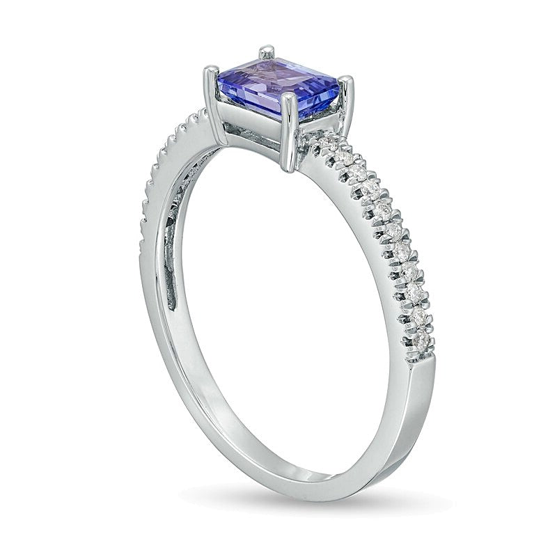 Emerald-Cut Tanzanite and 0.1 CT. TW Diamond Ring in 14K White Gold