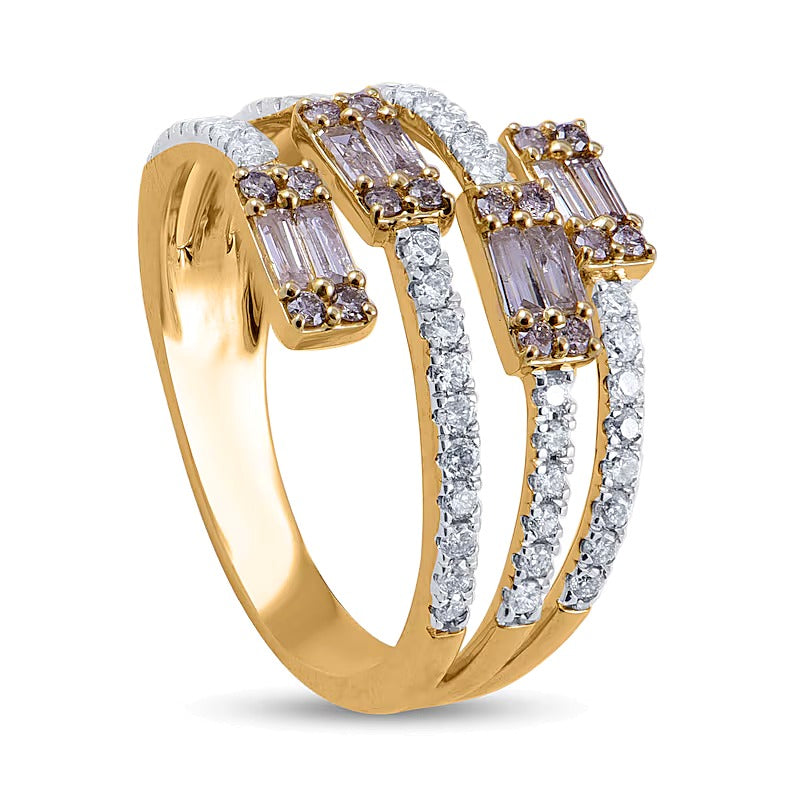 1.0 CT. TW Champagne and White Diamond Multi-Row Open Shank Wrap Ring in 10K Gold