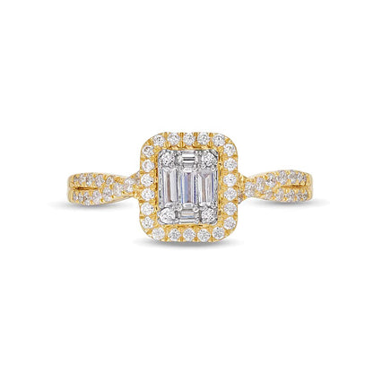 0.5 CT. TW Emerald-Shaped Multi-Diamond Frame Twist Shank Engagement Ring in 10K Gold