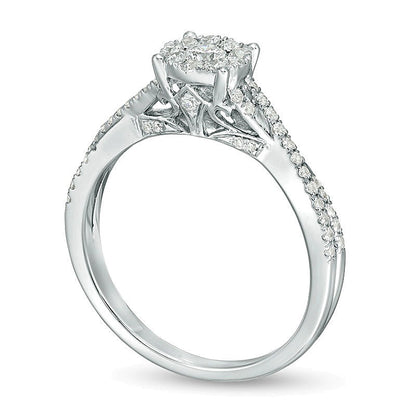 0.5 CT. TW Diamond Frame Crossover Shank Engagement Ring in 10K White Gold