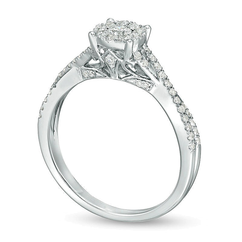 0.5 CT. TW Diamond Frame Crossover Shank Engagement Ring in 10K White Gold