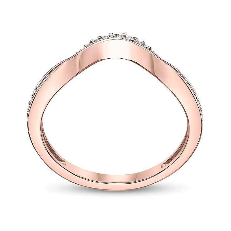 0.1 CT. TW Diamond Wave Contour Band in 10K Rose Gold