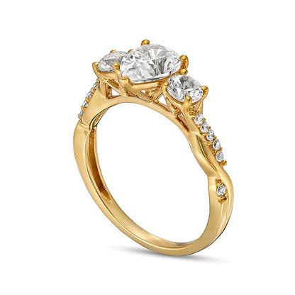 Pear-Shaped White Lab-Created Sapphire and 0.1 CT. TW Diamond Vintage-Style Ring in 10K Gold