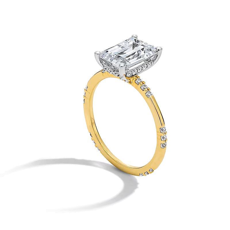 3.33 CT. TW Emerald-Cut Lab-Grown Diamond Station Shank Engagement Ring in 14K Gold (F/VS2)
