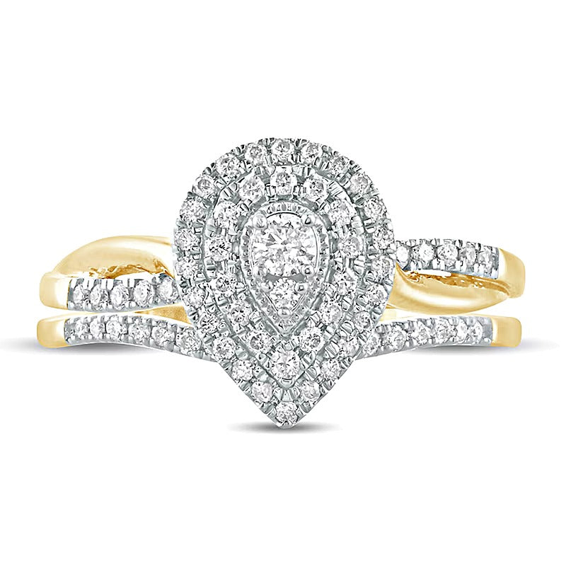 0.38 CT. TW Composite Diamond Teardrop Frame Bridal Set in 10K Gold