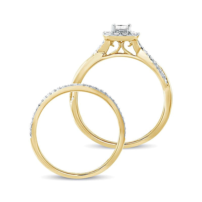 0.5 CT. TW Princess-Cut Diamond Frame Twist Shank Bridal Set in 10K Gold