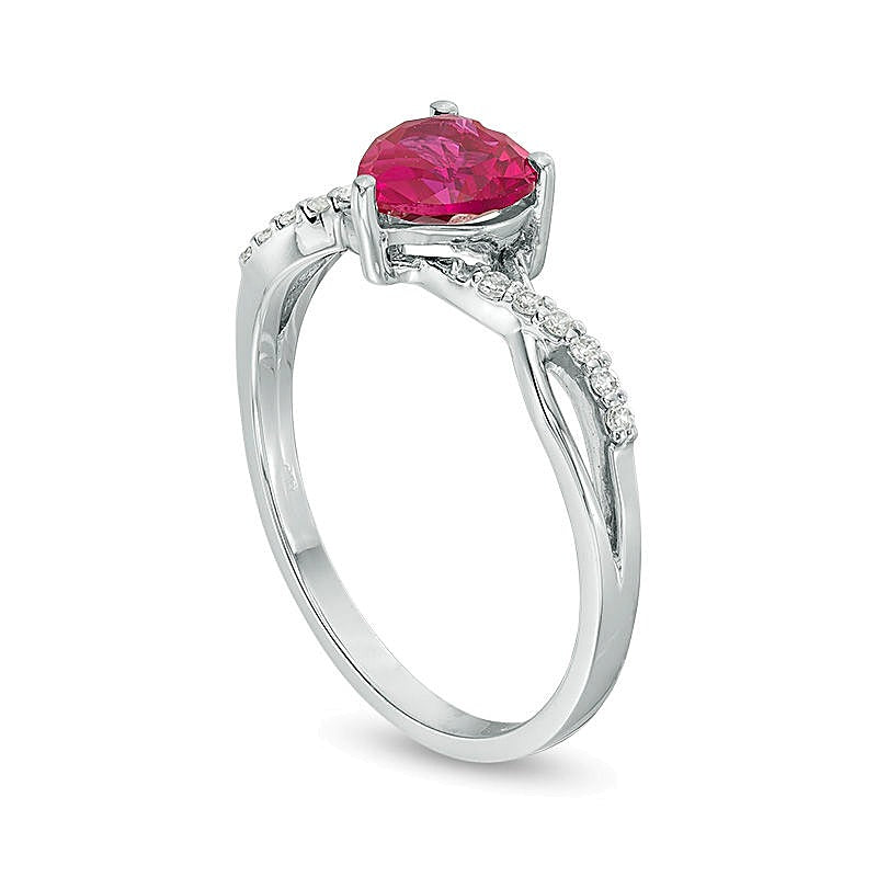 6.0mm Heart-Shaped Lab-Created Ruby and 0.05 CT. TW Diamond Twist Shank Ring in 10K White Gold
