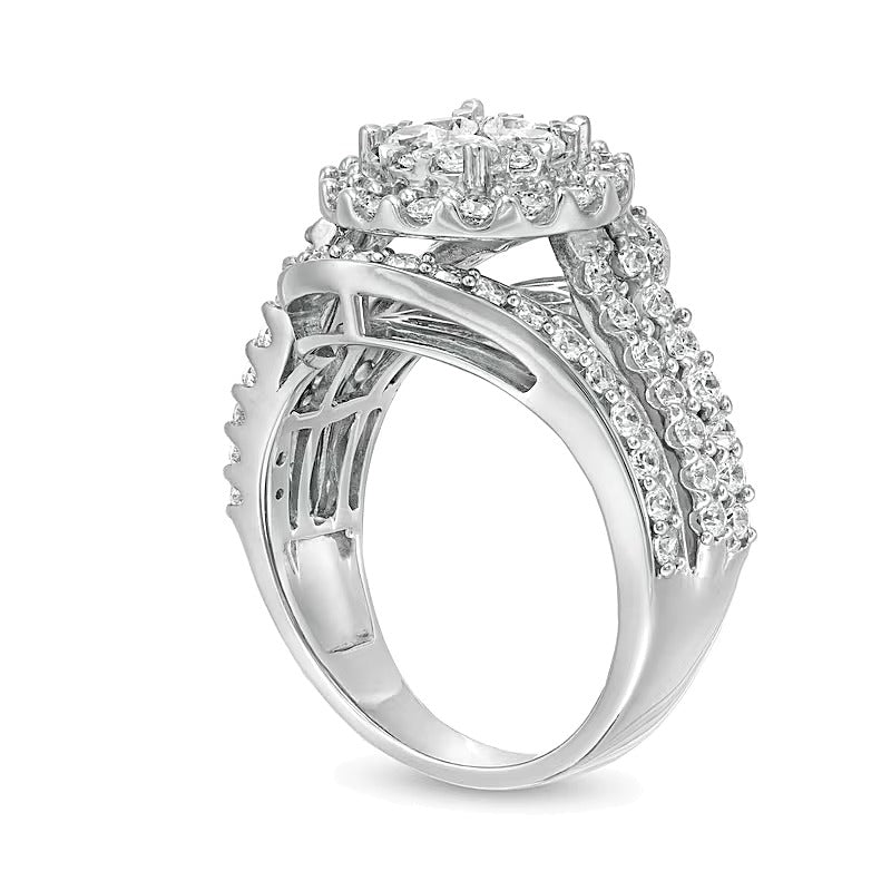 2.0 CT. TW Composite Diamond Bypass Multi-Row Split Shank Engagement Ring in 10K White Gold