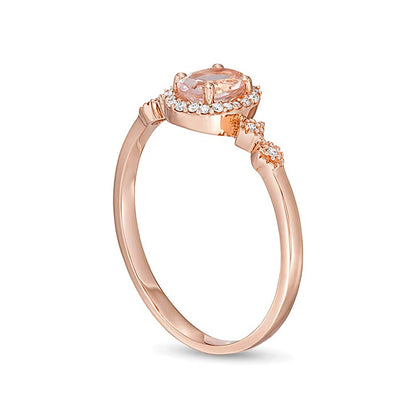 Oval Morganite and 0.07 CT. TW Diamond Frame Art Deco Ring in 10K Rose Gold