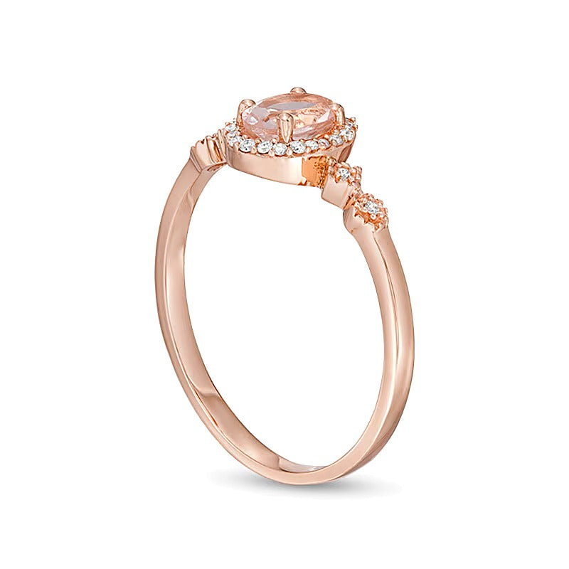 Oval Morganite and 0.07 CT. TW Diamond Frame Art Deco Ring in 10K Rose Gold