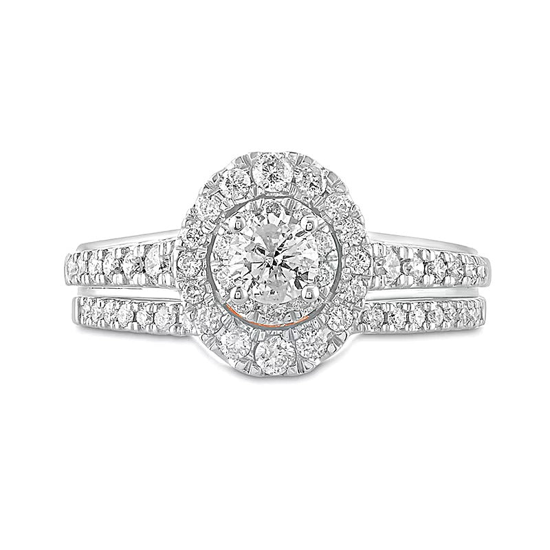 1.0 CT. TW Diamond Oval Frame Bridal Set in 10K Two-Tone Gold