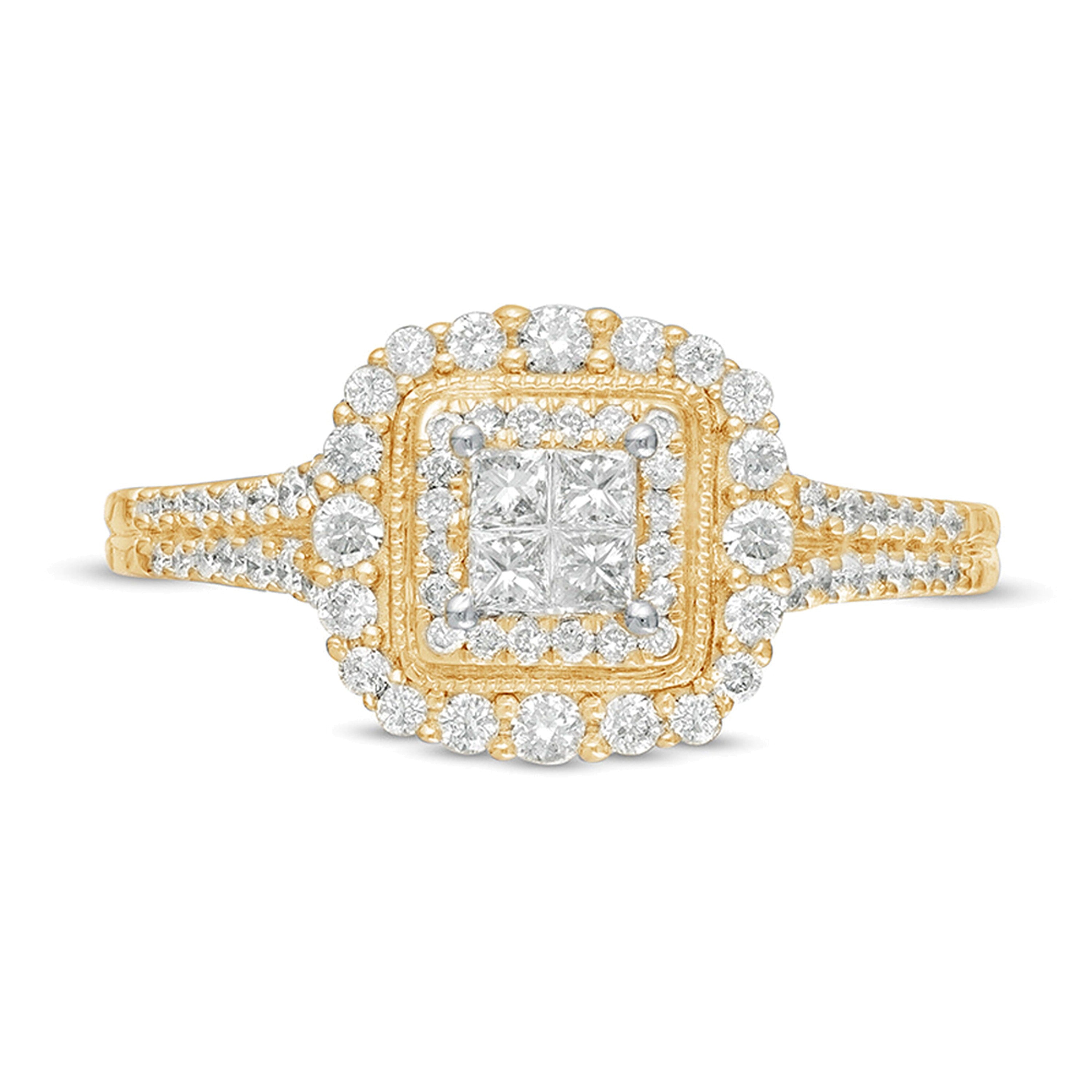 0.5 CT. TW Princess-Cut Quad Diamond Square Frame Vintage-Style Engagement Ring in 10K Gold