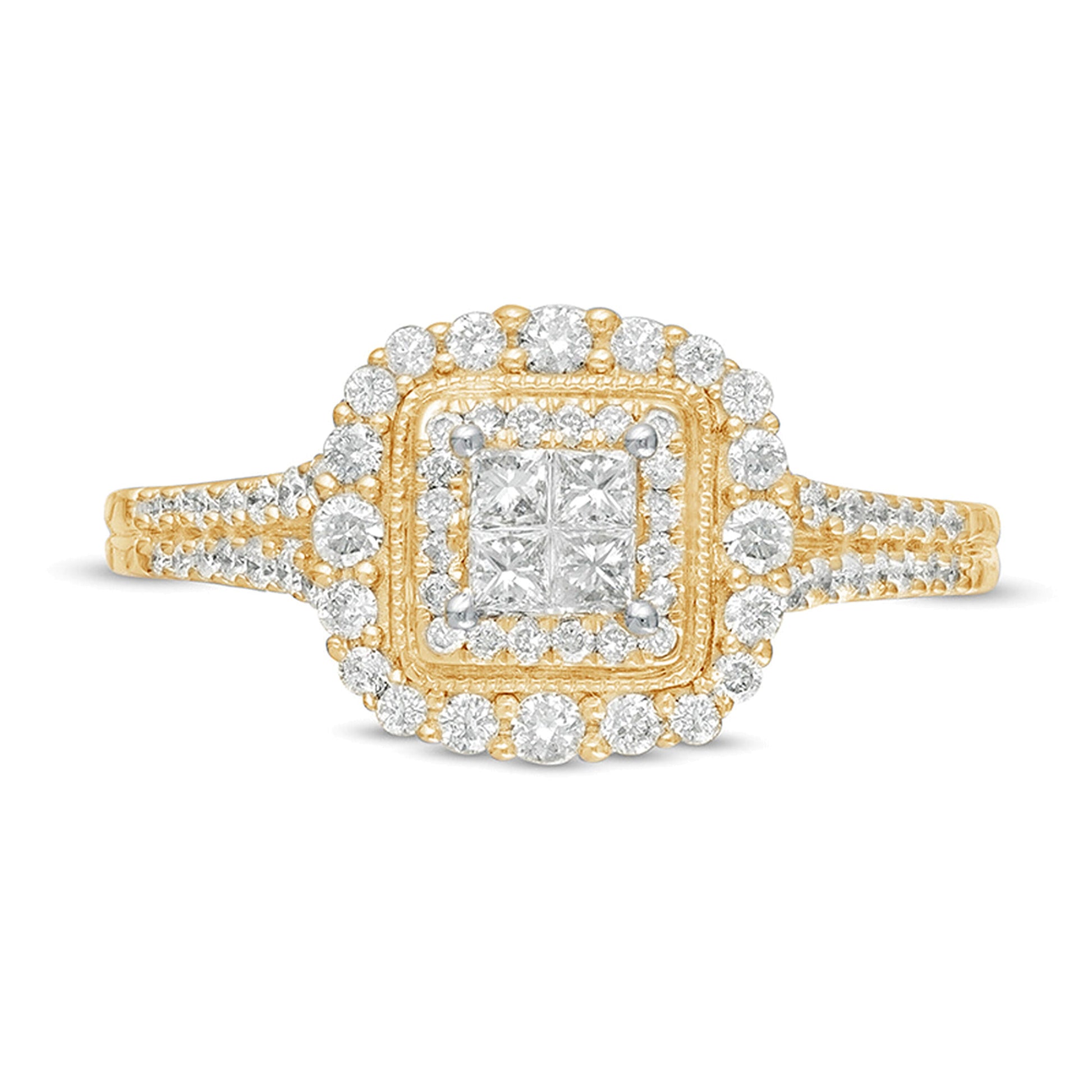 0.5 CT. TW Princess-Cut Quad Diamond Square Frame Vintage-Style Engagement Ring in 10K Gold