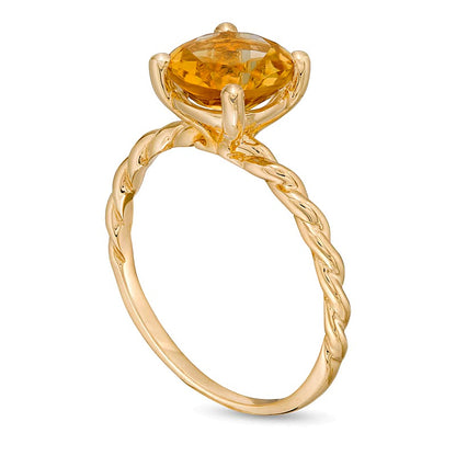 8.0mm Citrine Solitaire Rope Shank Ring in 10K Gold