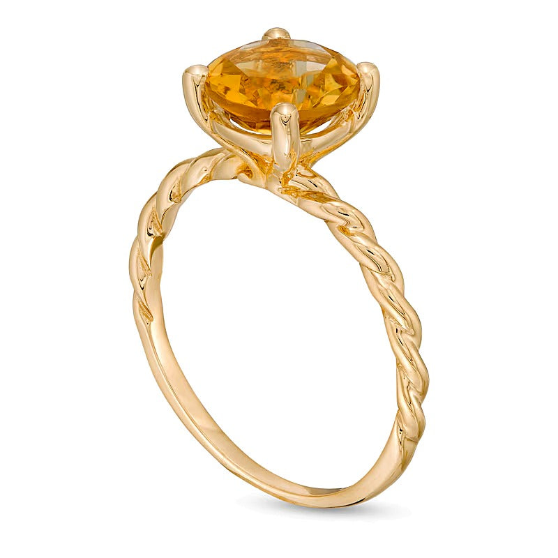 8.0mm Citrine Solitaire Rope Shank Ring in 10K Gold