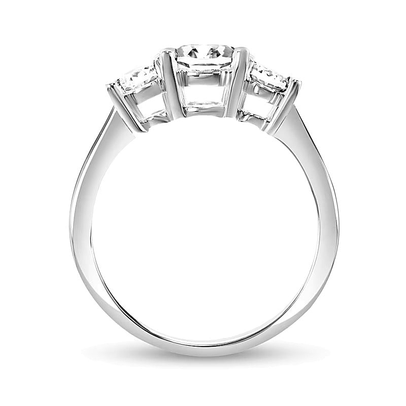 Oval White Lab-Created Sapphire Three Stone Engagement Ring in 10K White Gold