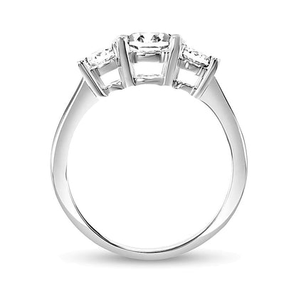 Oval White Lab-Created Sapphire Three Stone Engagement Ring in 10K White Gold