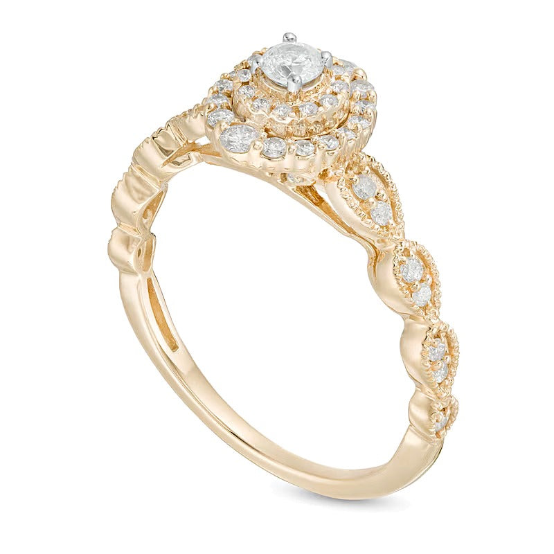 0.38 CT. TW Diamond Double Frame Art Deco Vintage-Style Engagement Ring in 10K Gold