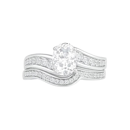 Oval White Lab-Created Sapphire Bypass Bridal Set in Sterling Silver