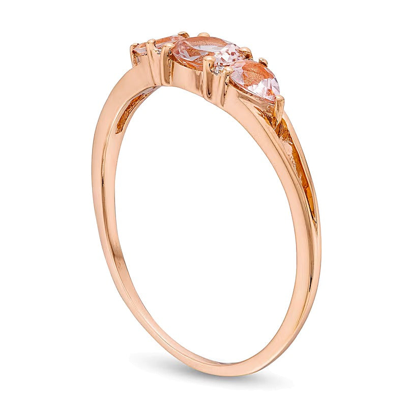 Oval and Pear-Shaped Morganite with Diamond Accent Three Stone Ring in 10K Rose Gold