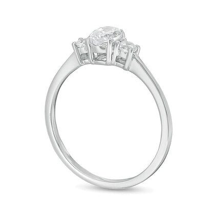 0.63 CT. TW Oval and Round Diamond Three Stone Engagement Ring in 14K White Gold