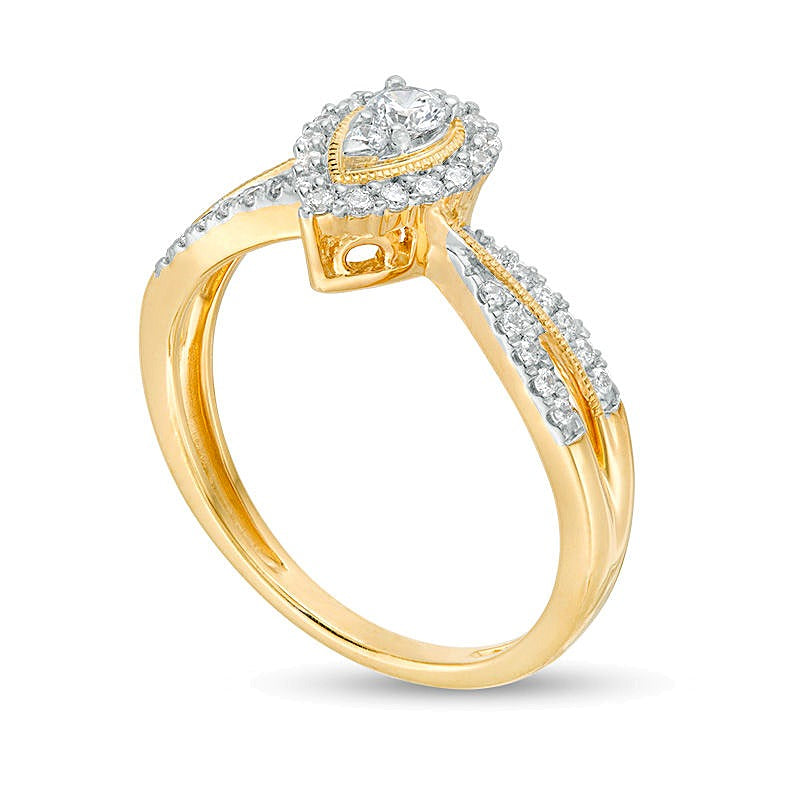0.33 CT. TW Diamond Pear-Shaped Frame Vintage-Style Engagement Ring in 14K Gold