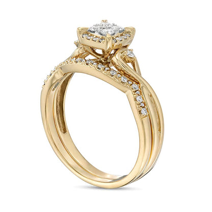 0.33 CT. TW Quad Diamond Cushion-Shaped Frame Twist Shank Bridal Set in 10K Gold
