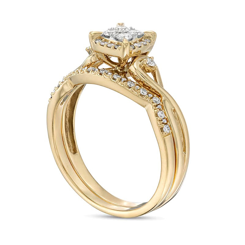 0.33 CT. TW Quad Diamond Cushion-Shaped Frame Twist Shank Bridal Set in 10K Gold
