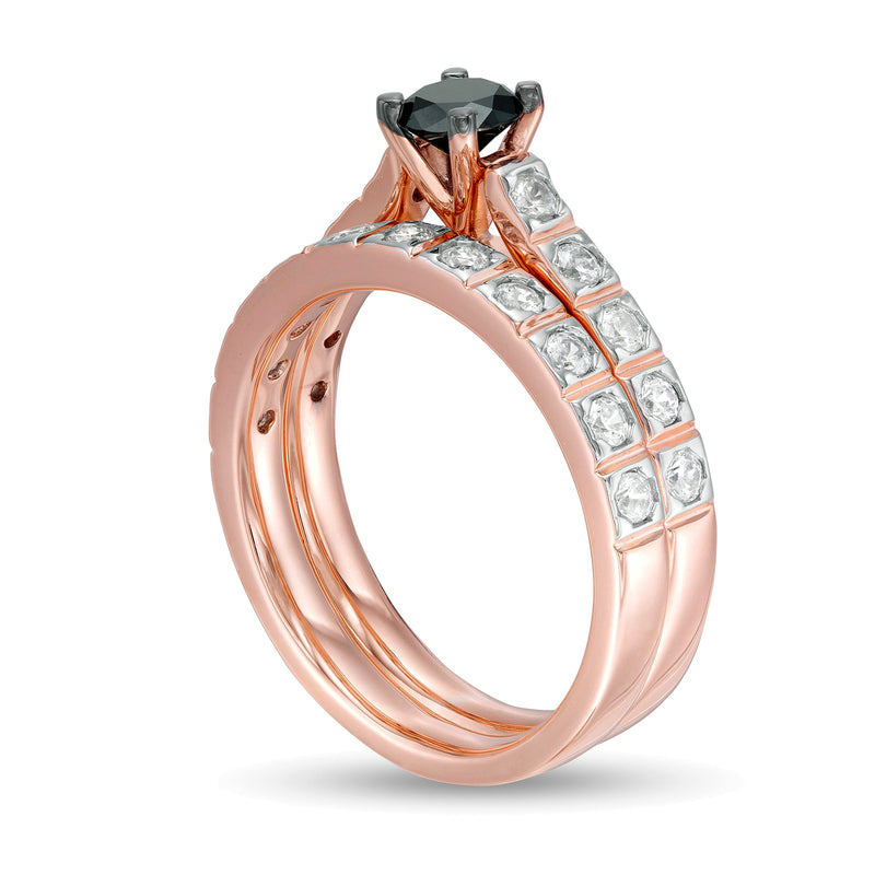 1.0 CT. TW Enhanced Black and White Diamond Bridal Set in 10K Rose Gold