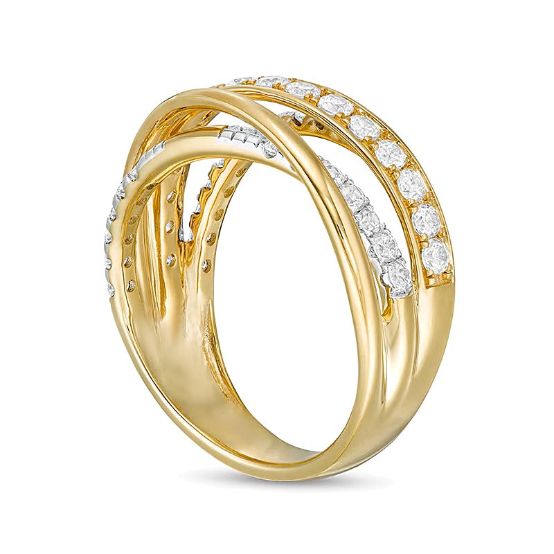 1.0 CT. TW Diamond Cross-Over Multi-Row Ring in 10K Gold