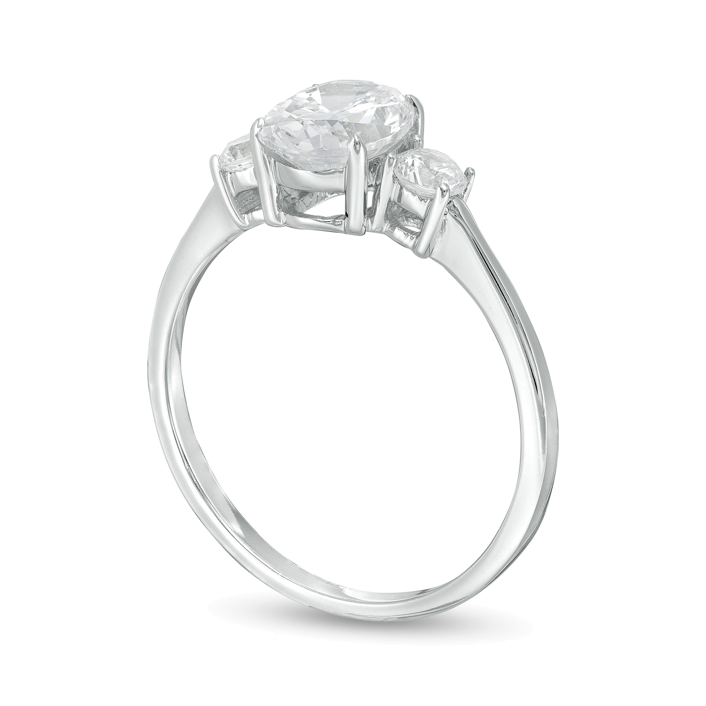 1.25 CT. TW Oval and Round Diamond Three Stone Engagement Ring in 14K White Gold