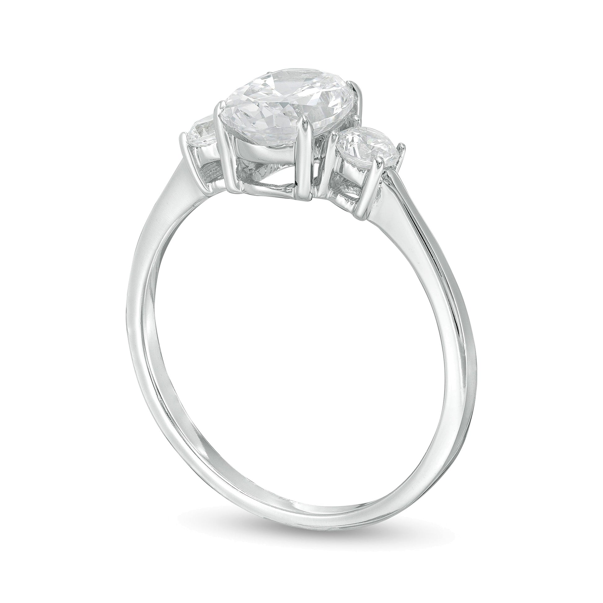 1.25 CT. TW Oval and Round Diamond Three Stone Engagement Ring in 14K White Gold