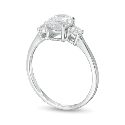 1.25 CT. TW Oval and Round Diamond Three Stone Engagement Ring in 14K White Gold