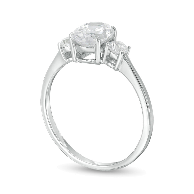 1.25 CT. TW Oval and Round Diamond Three Stone Engagement Ring in 14K White Gold