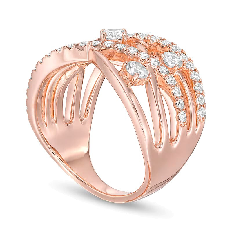 1.0 CT. TW Diamond Orbit Crossover Ring in 10K Rose Gold