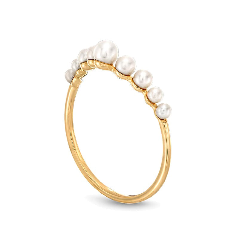 Graduating Freshwater Cultured Pearl Chevron Ring in 10K Gold