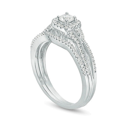 0.5 CT. TW Diamond Square Frame Vintage-Style Bridal Set in 10K White Gold
