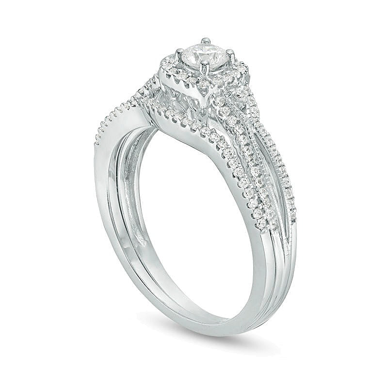 0.5 CT. TW Diamond Square Frame Vintage-Style Bridal Set in 10K White Gold