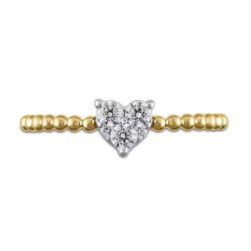 0.25 CT. TW Heart Multi-Diamond Bead Shank Ring in 10K Gold
