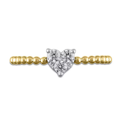 0.25 CT. TW Heart Multi-Diamond Bead Shank Ring in 10K Gold