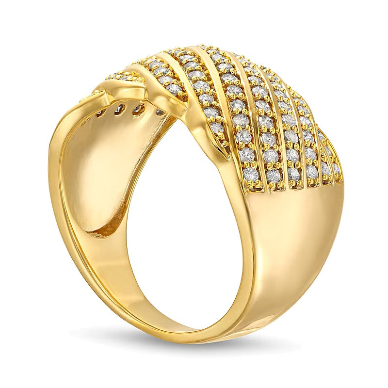 0.75 CT. TW Diamond Linear Multi-Row Rolling Wave Ring in 10K Gold