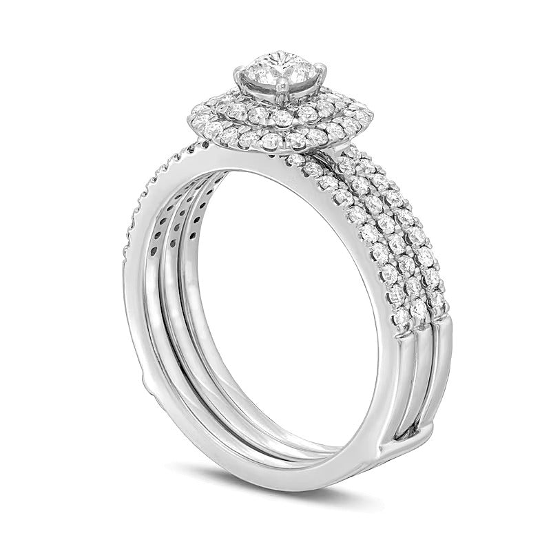 1.0 CT. TW Diamond Double Frame Multi-Row Bridal Set in 10K White Gold