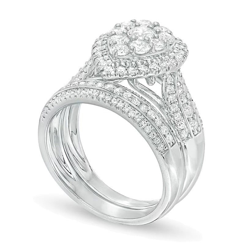 1.5 CT. TW Multi-Diamond Pear-Shaped Frame Multi-Row Bridal Set in 10K White Gold