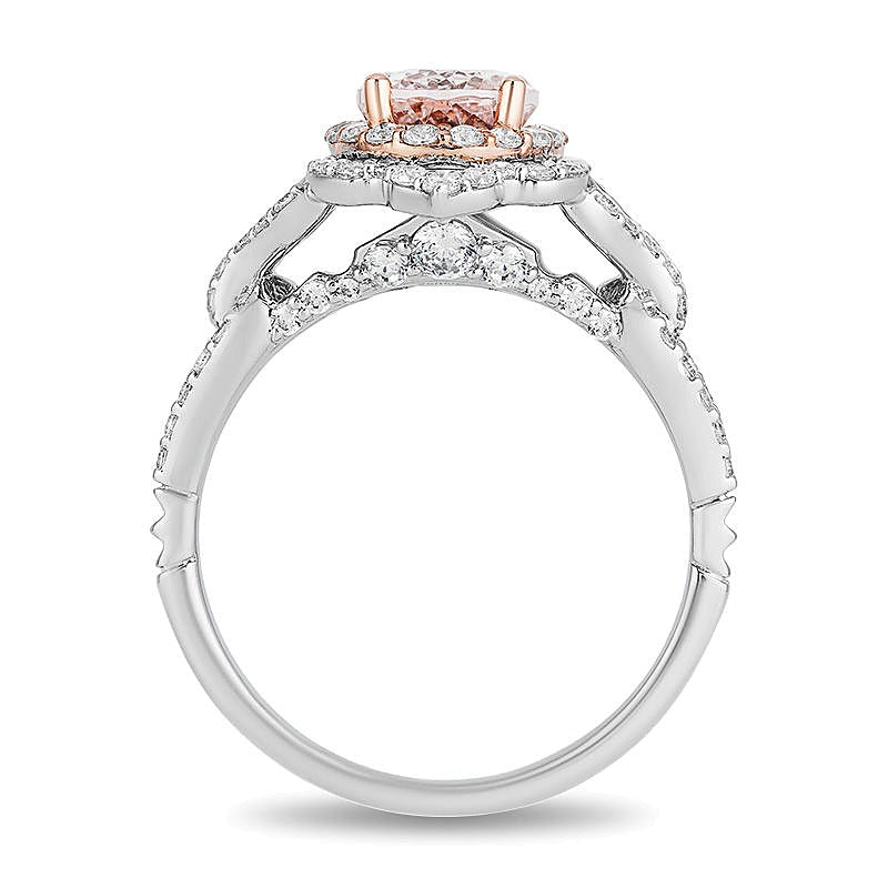Enchanted Disney Aurora Oval Morganite and 0.75 CT. TW Diamond Scallop Frame Engagement Ring in 14K Two-Tone Gold