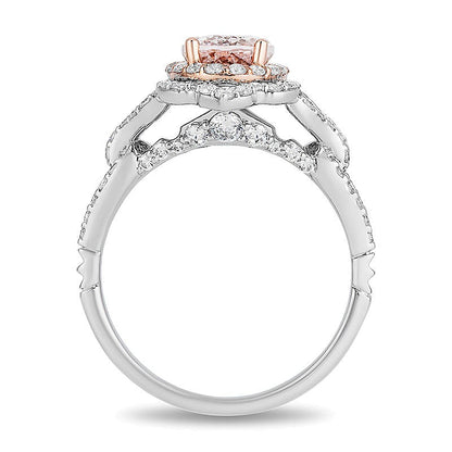 Enchanted Disney Aurora Oval Morganite and 0.75 CT. TW Diamond Scallop Frame Engagement Ring in 14K Two-Tone Gold