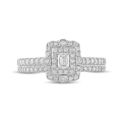 0.63 CT. TW Emerald-Cut Double Diamond Frame Bridal Set in 10K White Gold