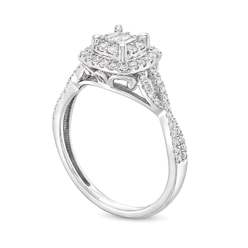 0.5 CT. TW Cushion Multi-Diamond Twist Split Shank Ring in 10K White Gold