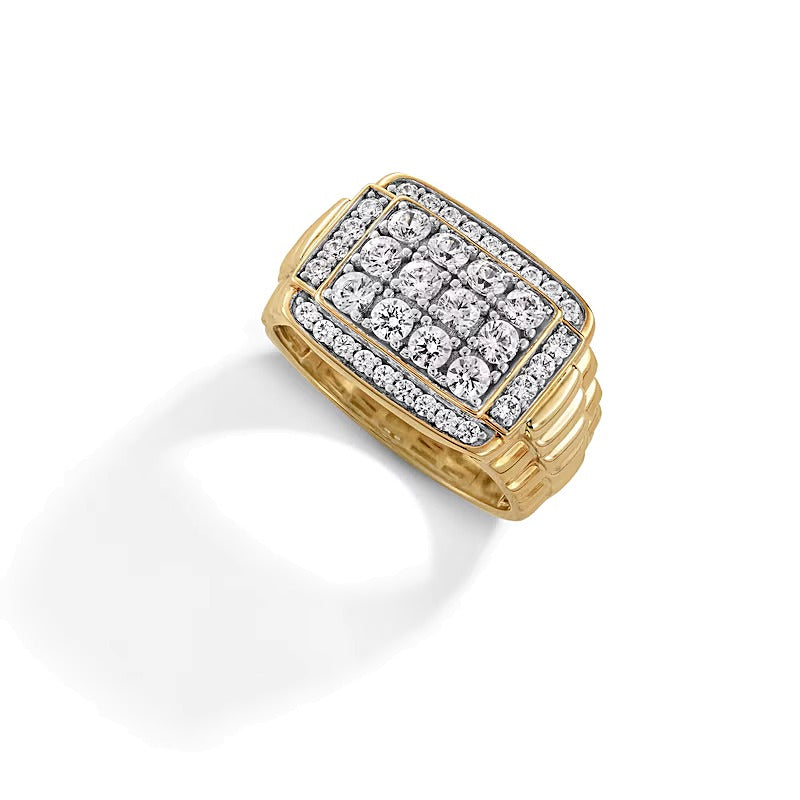 1.5 CT. TW Rectangle Multi-Diamond Ribbed Shank Ring in 10K Two-Tone Gold