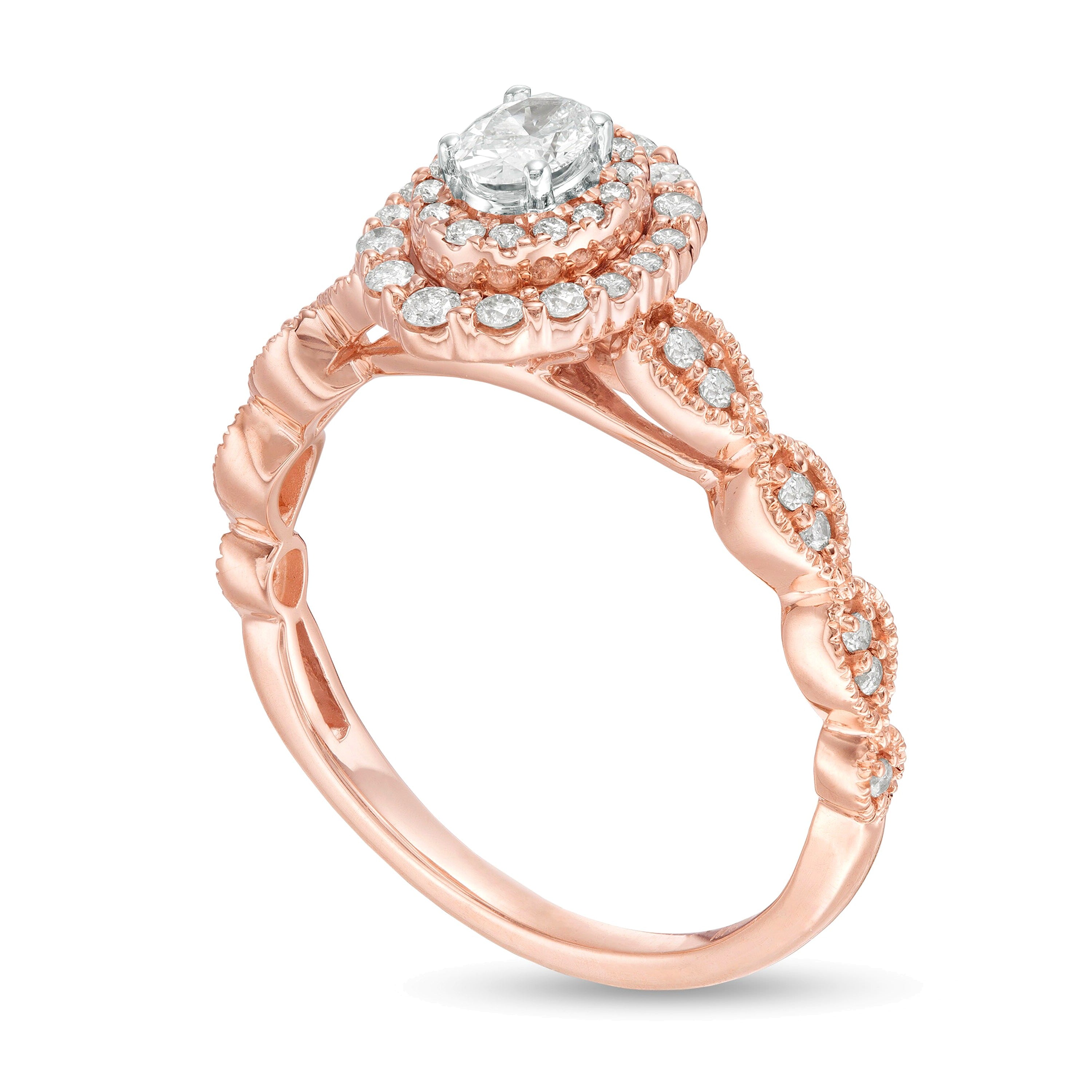0.38 CT. TW Oval Diamond Double Frame Art Deco Vintage-Style Engagement Ring in 10K Rose Gold