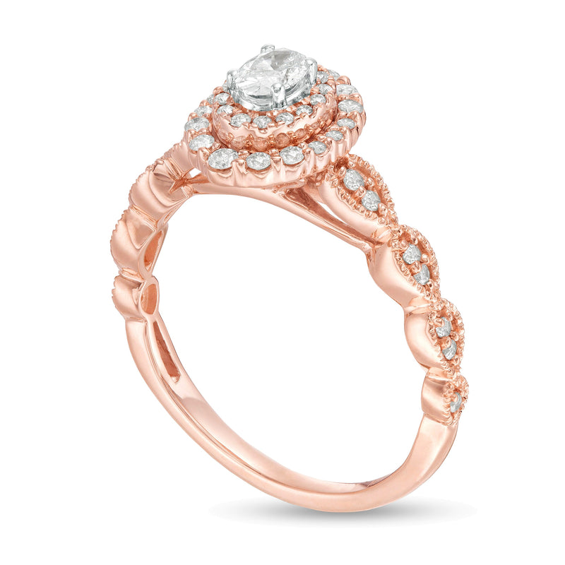 0.38 CT. TW Oval Diamond Double Frame Art Deco Vintage-Style Engagement Ring in 10K Rose Gold